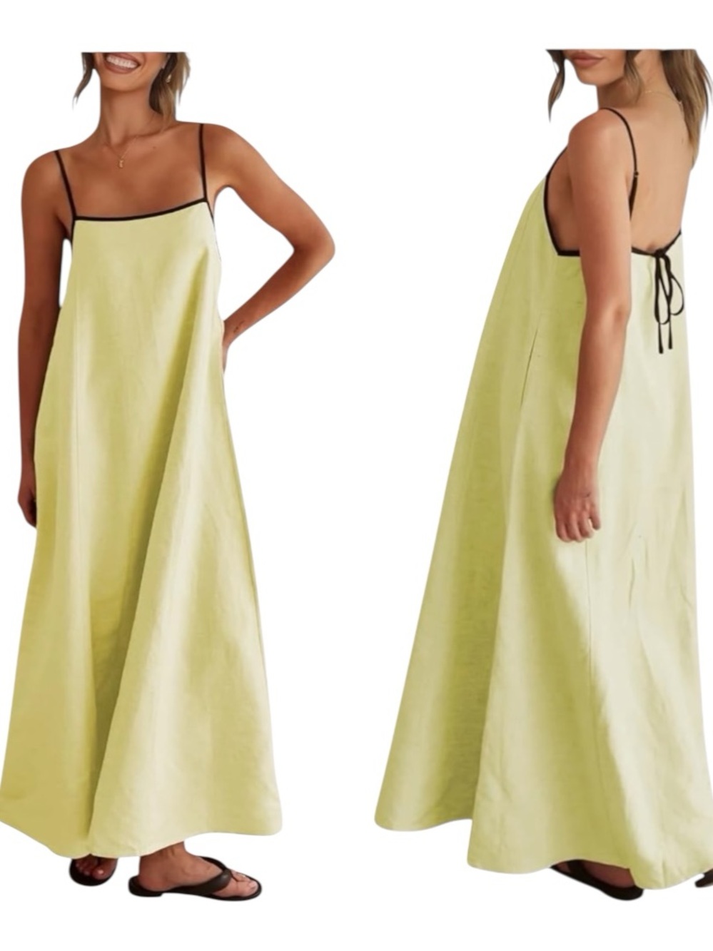 Shy Velvet 100% Linen Maxi Dress M Lime Green Open Back Tie Resort Beach Coastal